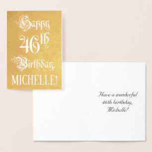 Cartão Metalizado 46.o aniversário: Elegante, Script de Ornamentado;