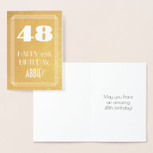 Cartão Metalizado 48º aniversário ~ Art Deco Style "48" & Custom Nam