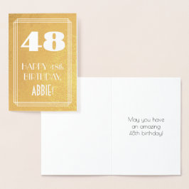 Cartão Metalizado 48º Aniversário ~ Estilo Art Déco "48" & Nome Pers
