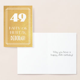 Cartão Metalizado 49º Aniversário ~ Estilo Art Déco "49" & Nome Pers