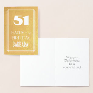 Cartão Metalizado 510Aniversário ~ Estilo de Deco de Arte "51" e Nom