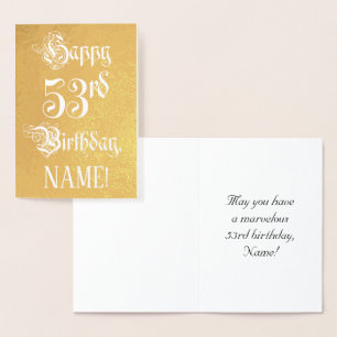 Cartão Metalizado 53.o aniversário: Elegante, Script de Ornamentado
