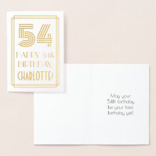 Cartão Metalizado 54º Aniversário - Visual Inspirado em Art Deco "54