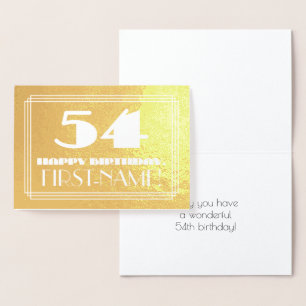 Cartão Metalizado 54.º Aniversário: Nome + Art Deco Inspiraram "54"