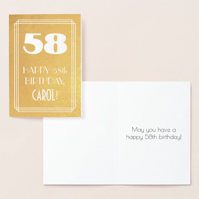 Cartão Metalizado 58º aniversário ~ Art Deco Style "58" & Custom Nam (Exibição)