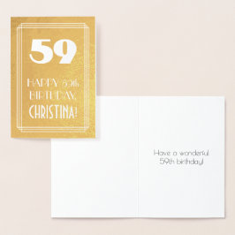 Cartão Metalizado 59º Aniversário ~ Estilo Art Déco "59" e Nome Pers