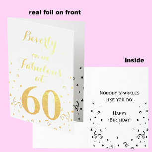 Cartão Metalizado 60th Folha Dourado do aniversário fabulosa em 60