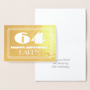 Cartão Metalizado 64.º Aniversário: Nome + Art Deco Inspiraram "64"