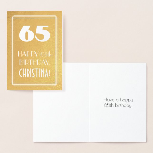 Cartão Metalizado 65º aniversário ~ Art Deco Style "65" & Custom Nam (Exibição)