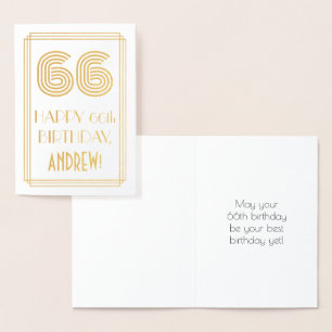 Cartão Metalizado 66.º aniversário - Art Deco Inspirou "66" & Nome