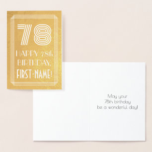 Cartão Metalizado 78.º aniversário - Art Deco Inspira "78" + Nome