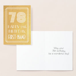 Cartão Metalizado 78.º aniversário - Art Deco Inspirou "78" + Nome