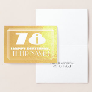 Cartão Metalizado 78.o aniversário: Nome + Art Deco Inspira "78"