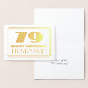 Cartão Metalizado 78.o aniversário; Nome + Art Deco Inspira "79"