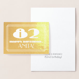Cartão Metalizado 82.º Aniversário: Nome + Art Deco Inspiraram "82"