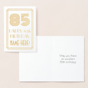 Cartão Metalizado 85.º aniversário - Art Deco Inspirou "85" & Nome