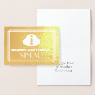 Cartão Metalizado 8.o aniversário: Nome + Art Deco Inspirado "8"