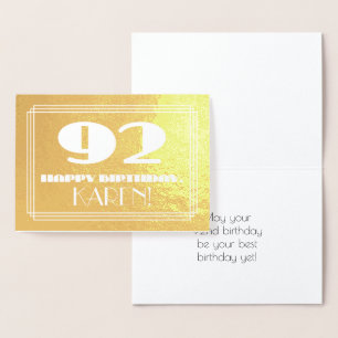 Cartão Metalizado 92º Aniversário: Nome + Art Deco Inspirado "92"