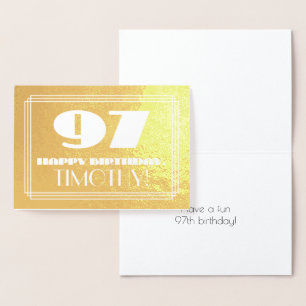Cartão Metalizado 97.o aniversário: Nome + Art Deco Inspira "97"