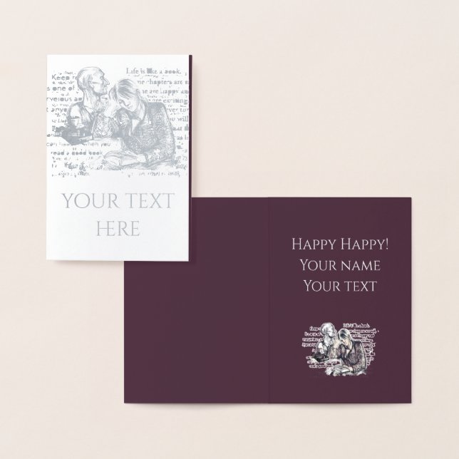 Cartão Metalizado A garota lendo um livro (Exibição)