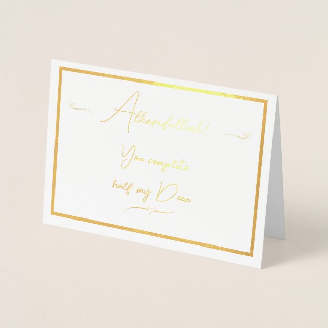 Cartão Metalizado Alhamdulliah você completa metade da minha religiã (Frente)