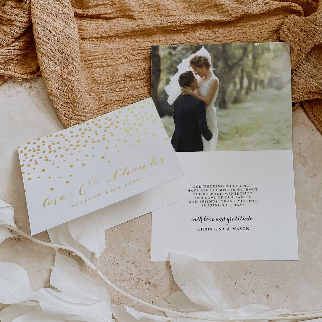 Cartão Metalizado Amor e Obrigados | Foto De Casamento Gold Foil Obr (Criador carregado)