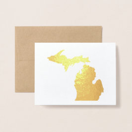 Cartão Metalizado Ancora do mapa estatal de Michigan Dourada ou Silv
