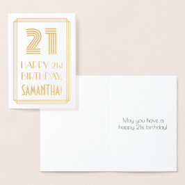 Cartão Metalizado aniversário de 21 anos - Art Deco Inspira "21" & N