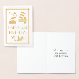 Cartão Metalizado Aniversário de 24 anos - Visual Inspirado em Art D