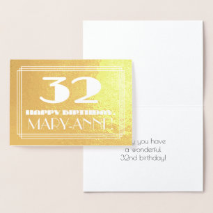 Cartão Metalizado Aniversário de 32 anos: Nome + Visual Inspirado em