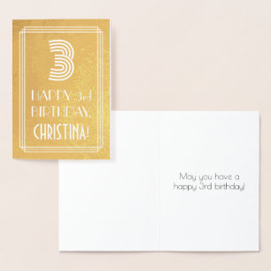 Cartão Metalizado aniversário de 3 anos - Art Deco Inspira "3" + No
