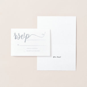 Cartão Metalizado Aniversário de prata do script RSVP de ouro Elegan