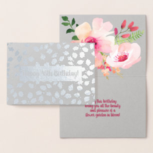 Cartão Metalizado Aniversário Personalizado Floral de Aquarela/Ocasi