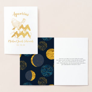 Cartão Metalizado Aquário Astrologia   Signo do Zodíaco Personalizad
