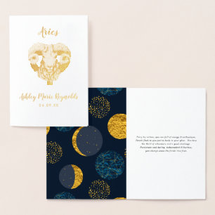 Cartão Metalizado Aries Astrology   Sinal Zodiac Personalizado