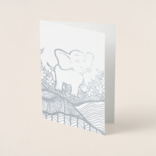 Cartão Metalizado Arte de Elefante Floral