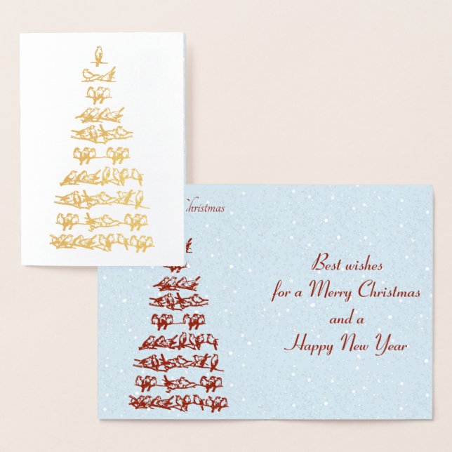 Cartão Metalizado Árvore de Natal de Aves (Exibição)