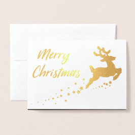 Cartão Metalizado Árvore de Natal Dourada com Rena