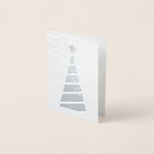 Cartão Metalizado Árvore de Natal Minimalista da Neve Prateada
