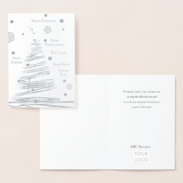 Cartão Metalizado Árvore Russa de Prata de Natal Desenhada