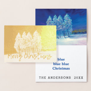 Cartão Metalizado Árvores de Natal Azuis