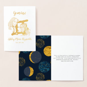 Cartão Metalizado Astrologia Gemini   Sinal Zodiac Personalizado