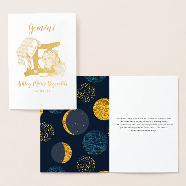 Cartão Metalizado Astrologia Gemini | Sinal Zodiac Personalizado (Exibição)