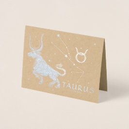 Cartão Metalizado Astrologia Zodiac Elegante | Taurus Birthday Silve
