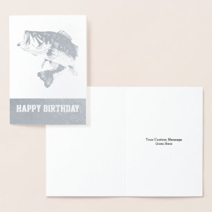Cartão Metalizado Bass Fisheries Happy Birthday — Peixe Personalizad