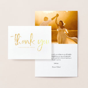 Cartão Metalizado Bela Fotografia de Agradecimento de Casamento com