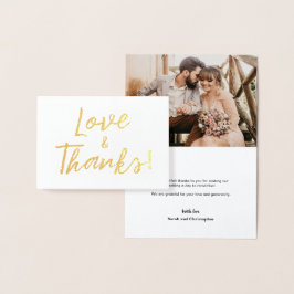 Cartão Metalizado Belo amor e Obrigados Foto de casamento Obrigado