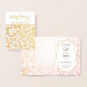 Cartão Metalizado Bênçãos de Babyshower Floral em Folha de Ouro Real
