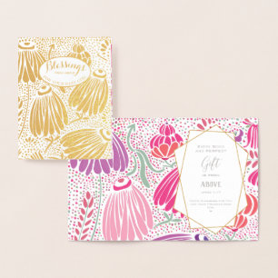 Cartão Metalizado Bênçãos de Chá de fraldas Floral Real Gold Foil