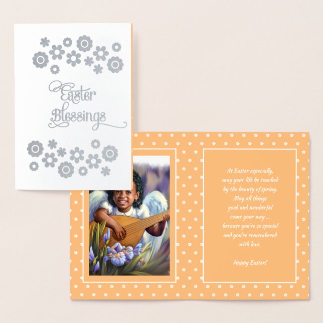 Cartão Metalizado Bênçãos páscoas. Little African American Angel (Exibição)